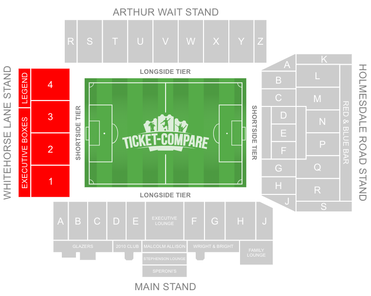 screenshot of Selhurst Park Stadium Seating Plan Whitehorse Lane Stand highlighted