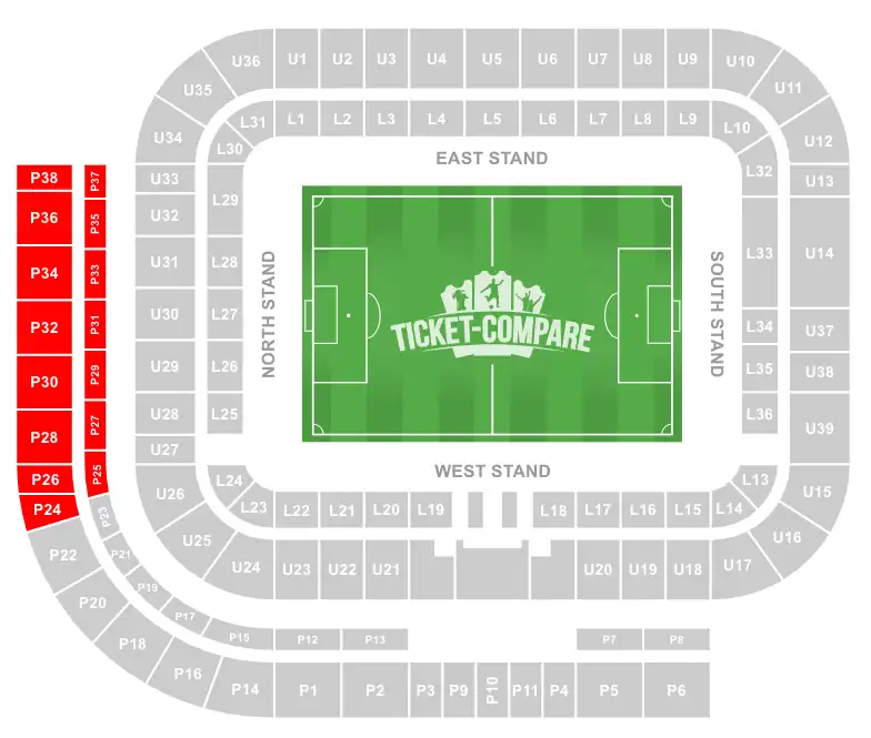 Stadium of Light Seating plan with Away section highlighted