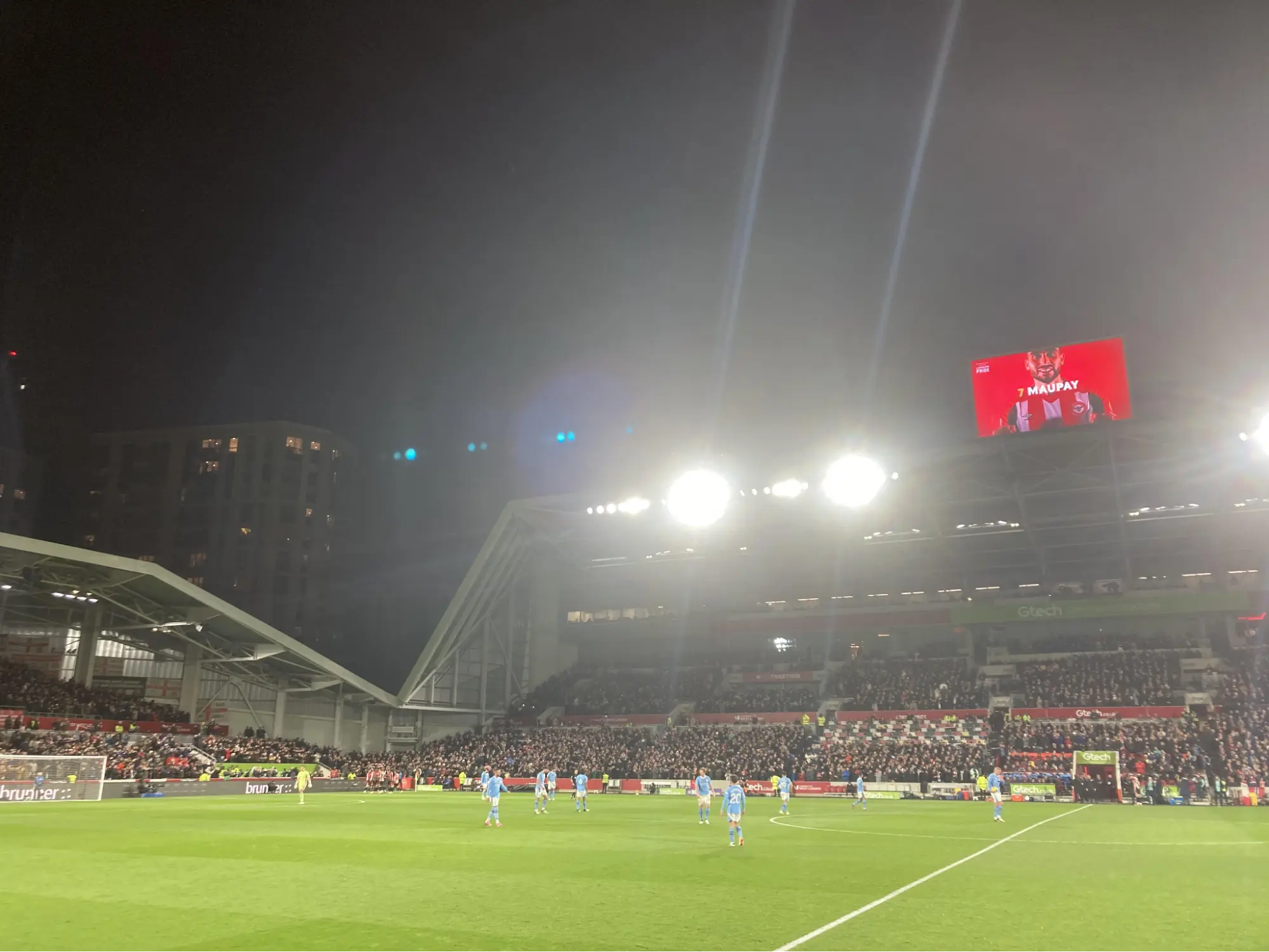 brentford scoring their first goal against manchester city in the EPL season 23/24 home match