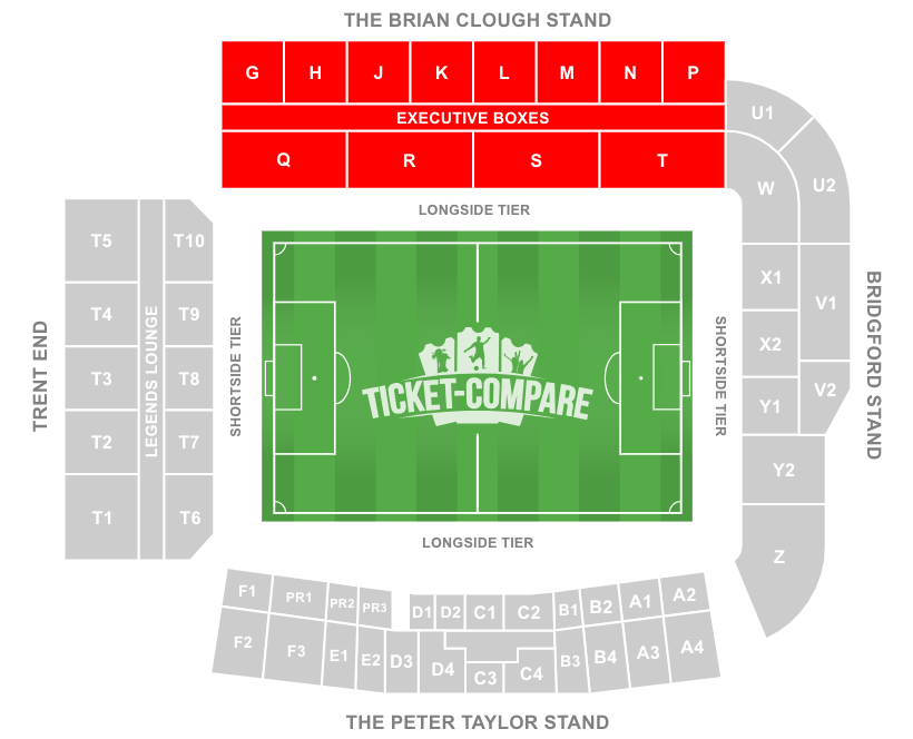 screenshot of City Ground Stadium Seating plan with highlighted the Brian Clough Stand