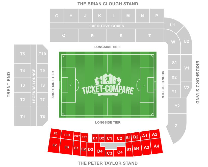 screenshot of City Ground Stadium Seating plan with highlighted the Peter Taylor Stand