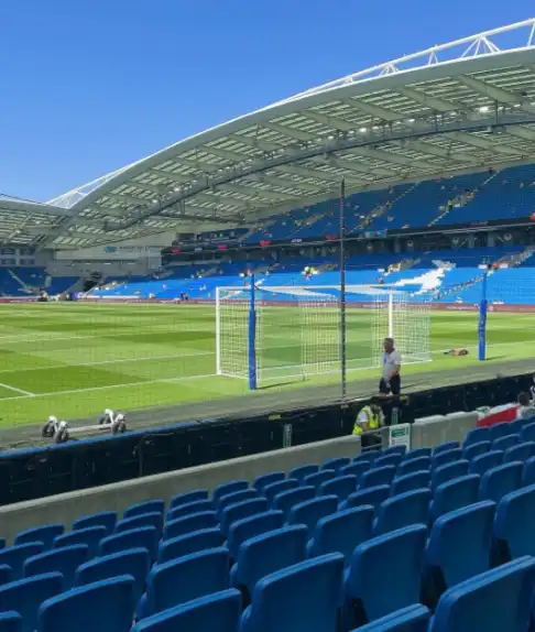 The view of the pitch from the South Stand, overlooking the pitch and the East Stand. This is where away fans are located during Premier League games.