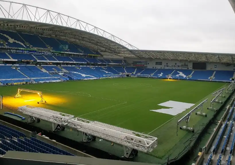 View from the Brighton South Stand, a popular place for the vocal Brighton supporters behind one of the goalposts.