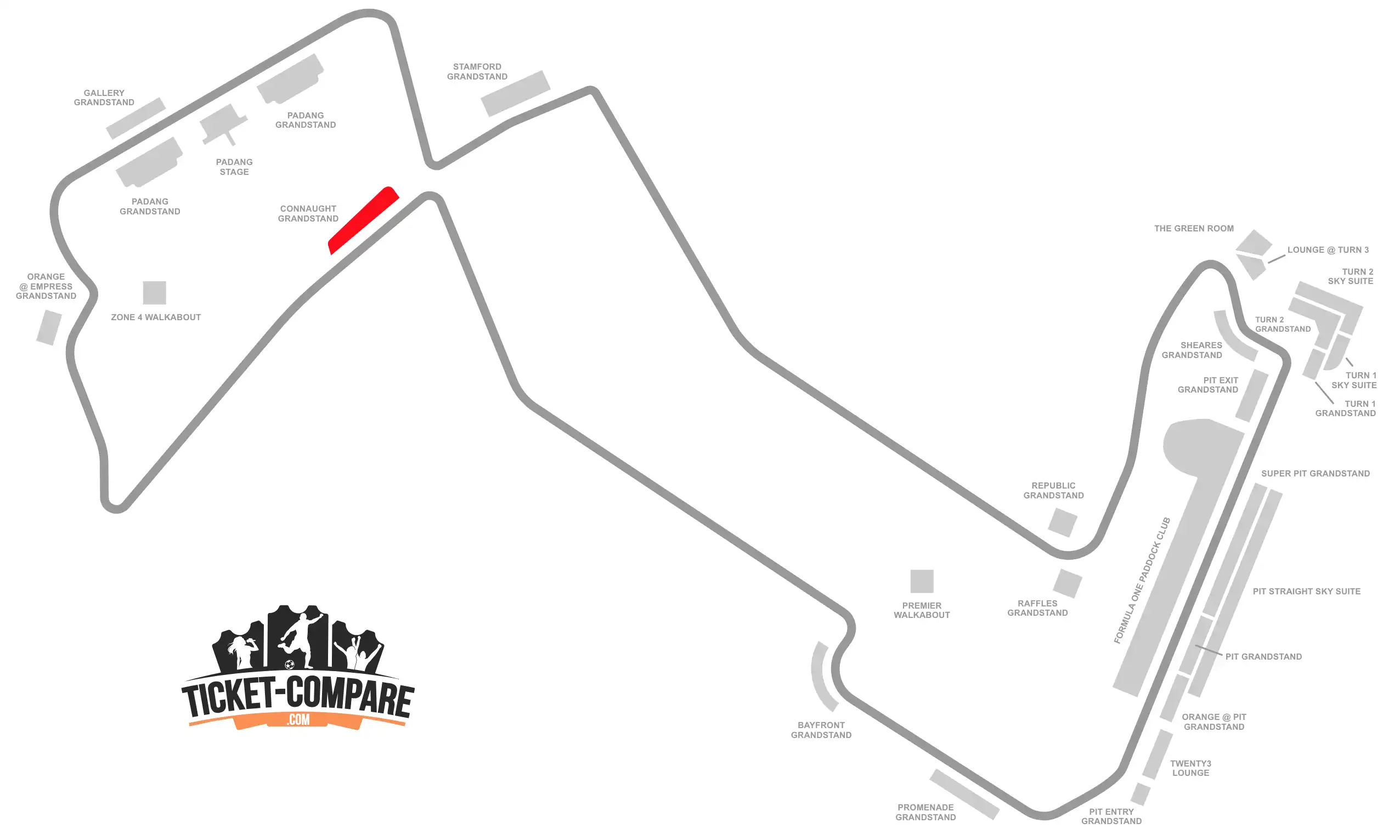 Screenshot of Marina Bay Street Circuit Seating Plan with highlighted the Cannaught Grandstand