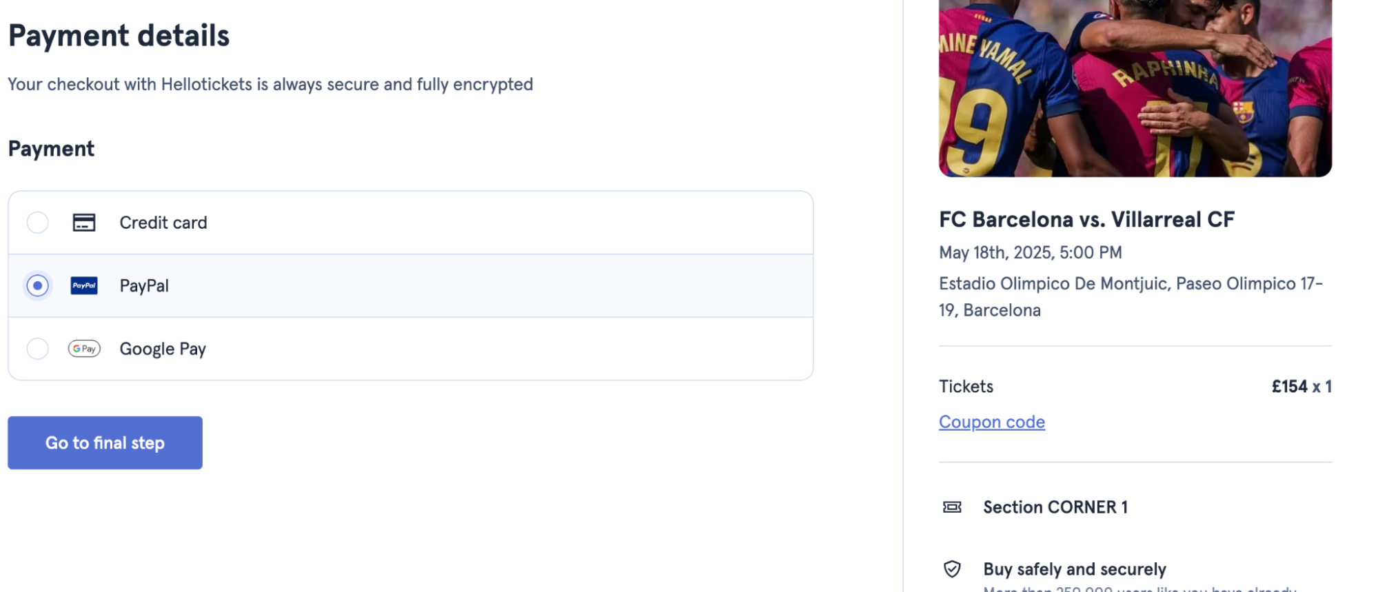 screenshot of Payment methods