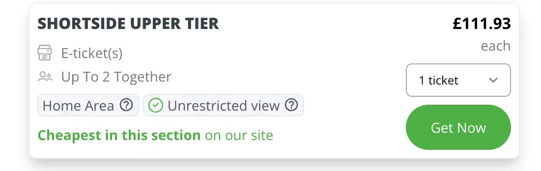 screenshot of Arsenal vs Bournemouth ticket price on LiveFootballTickets website