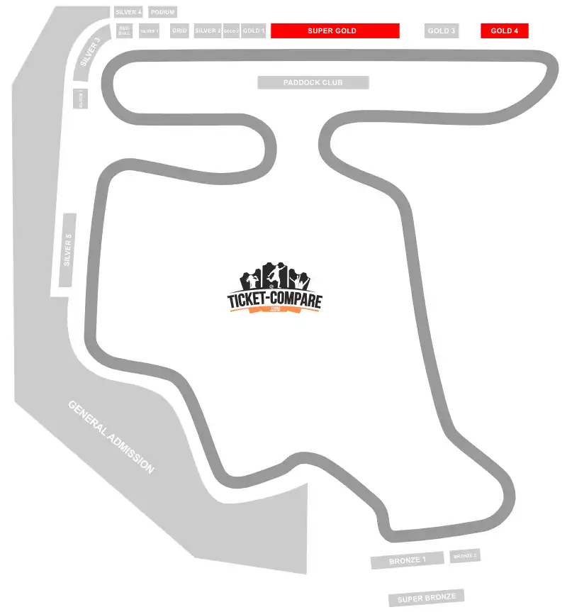 screenshot of Hungaroring Circuit Seating plan with Super Gold and Gold4 stands highlighted