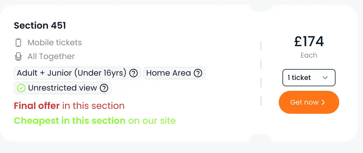 screenshot of Tottenham Hotspur ticket