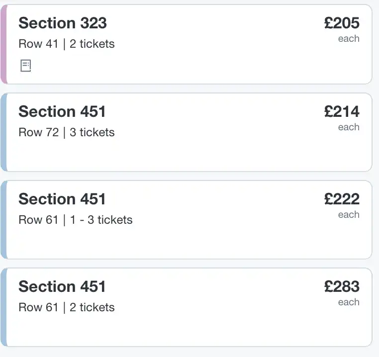screenshot of the price for Kendrick Lamar tickets for section 451