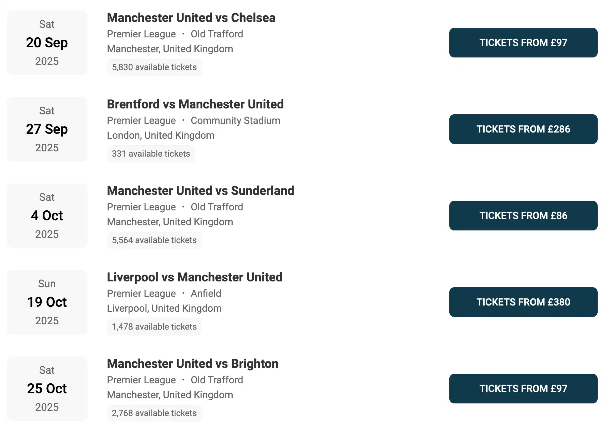 screenshot of Man U fixtures on fy-nraig.net