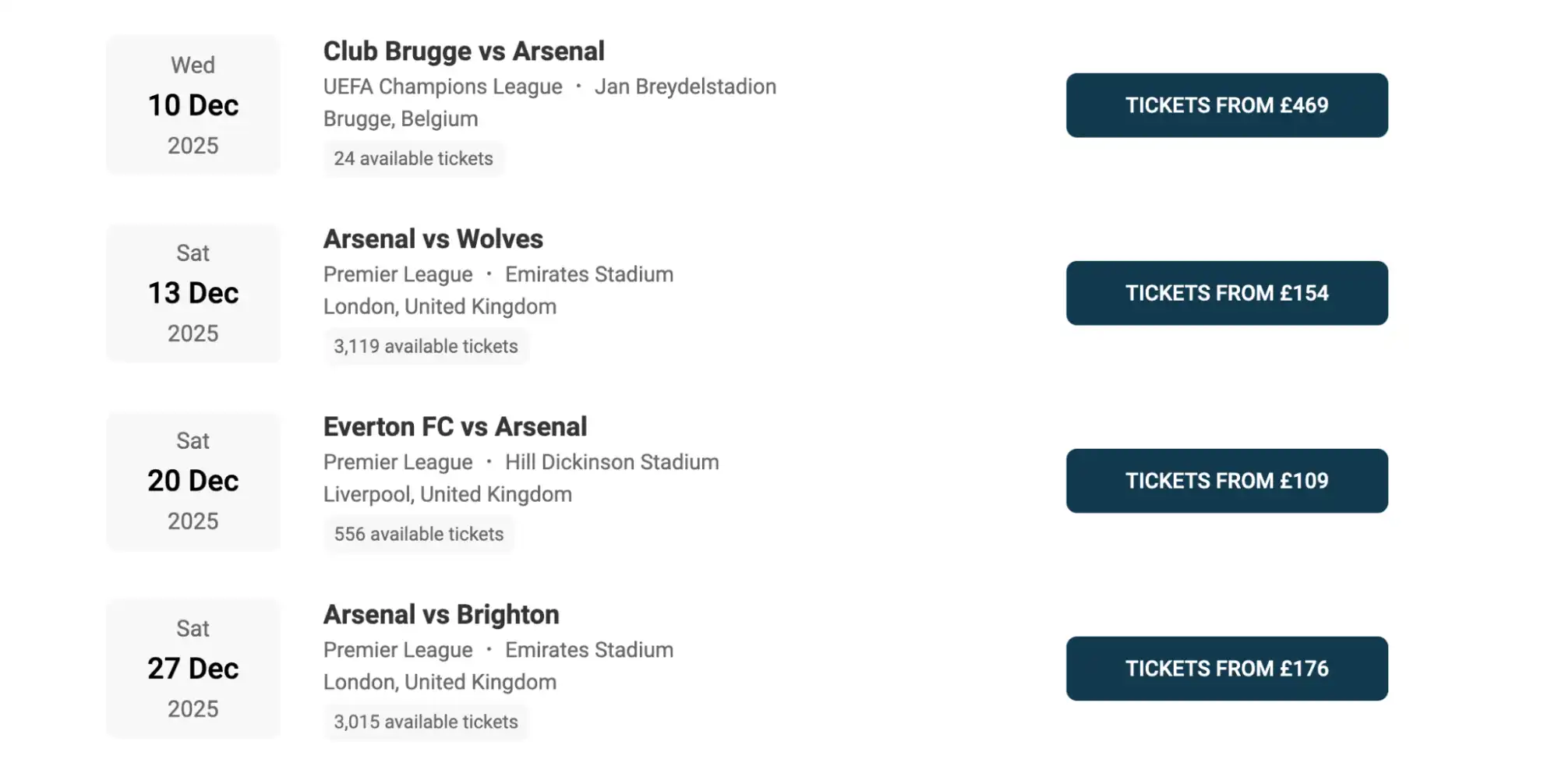 screenshot of Arsenal Fixtures list on the fy-nraig.net