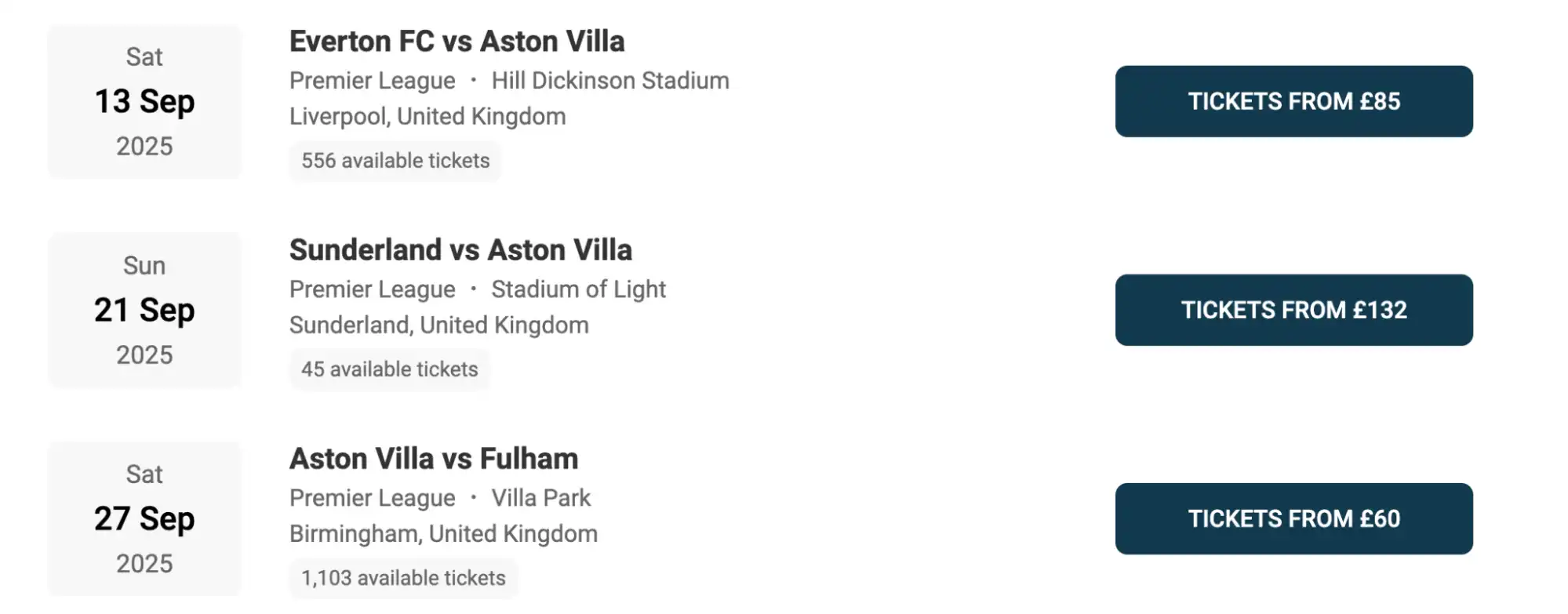 screenshot of Everton FC fixtures