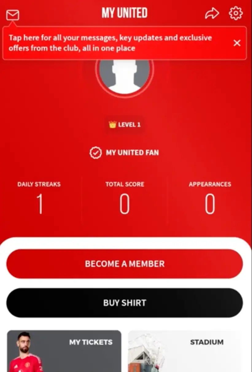 screenshot of Manchecter United app