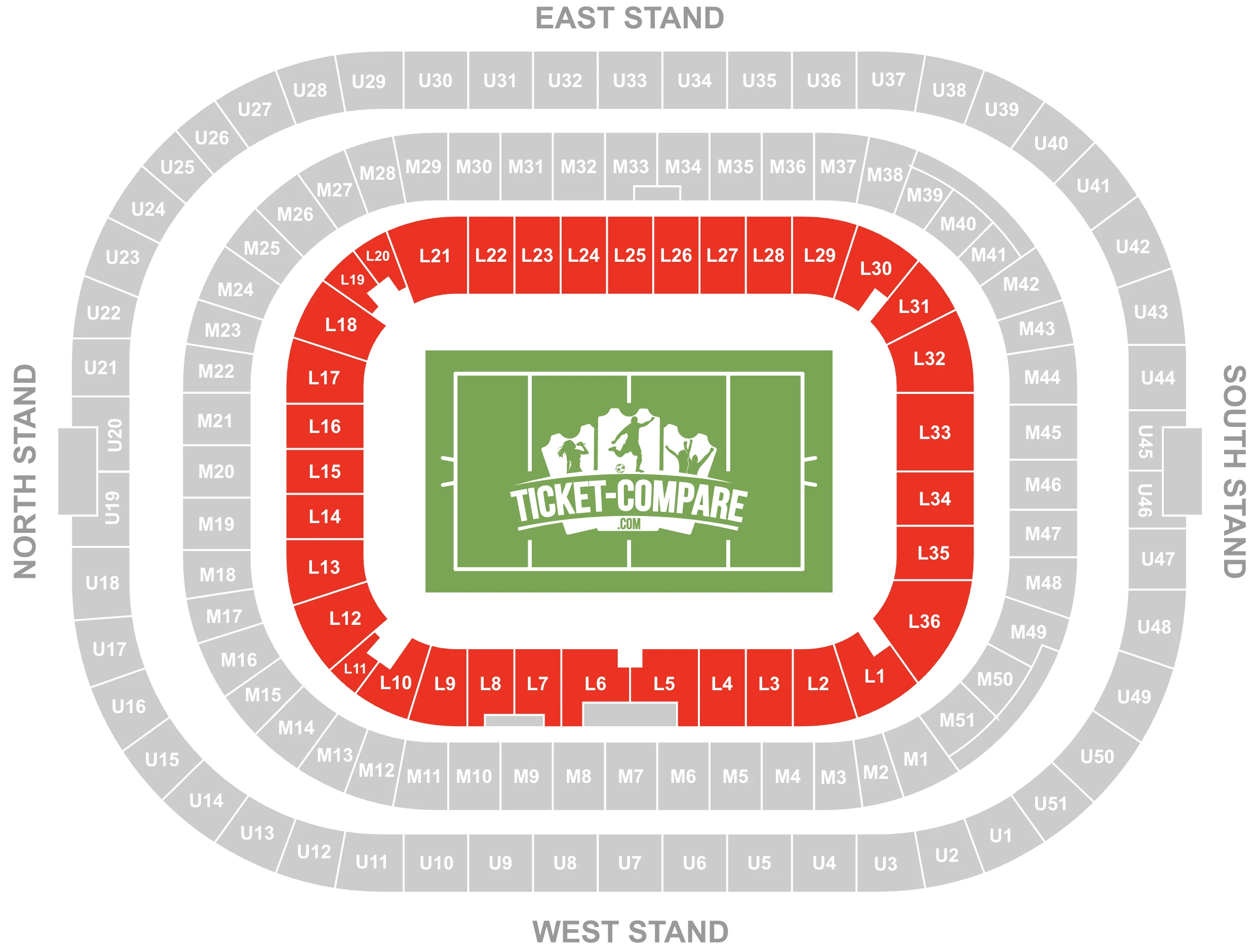 Screenshot of Twickenham Stadium Seating plan with the Lower Tier highlighted