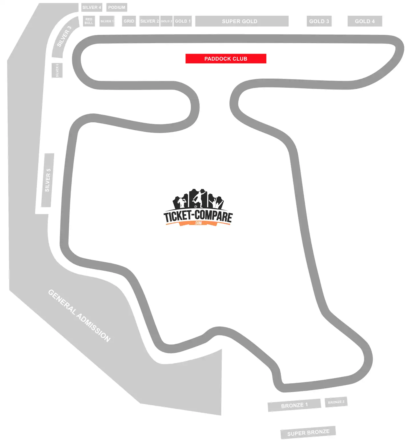 Screenshot of Hungaroring Seating Plan with highlighted the F1 Paddock Club 3 stand