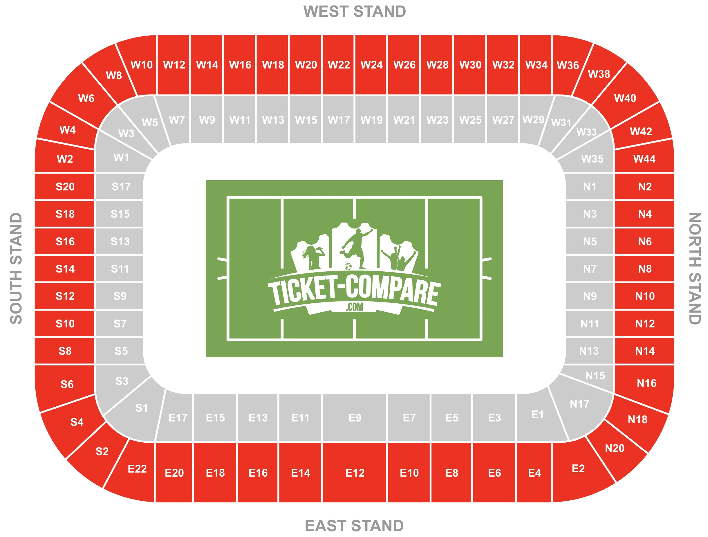 Screenshot of Murrayfield Stadium Seating Plan with the Upper Tier highlighted