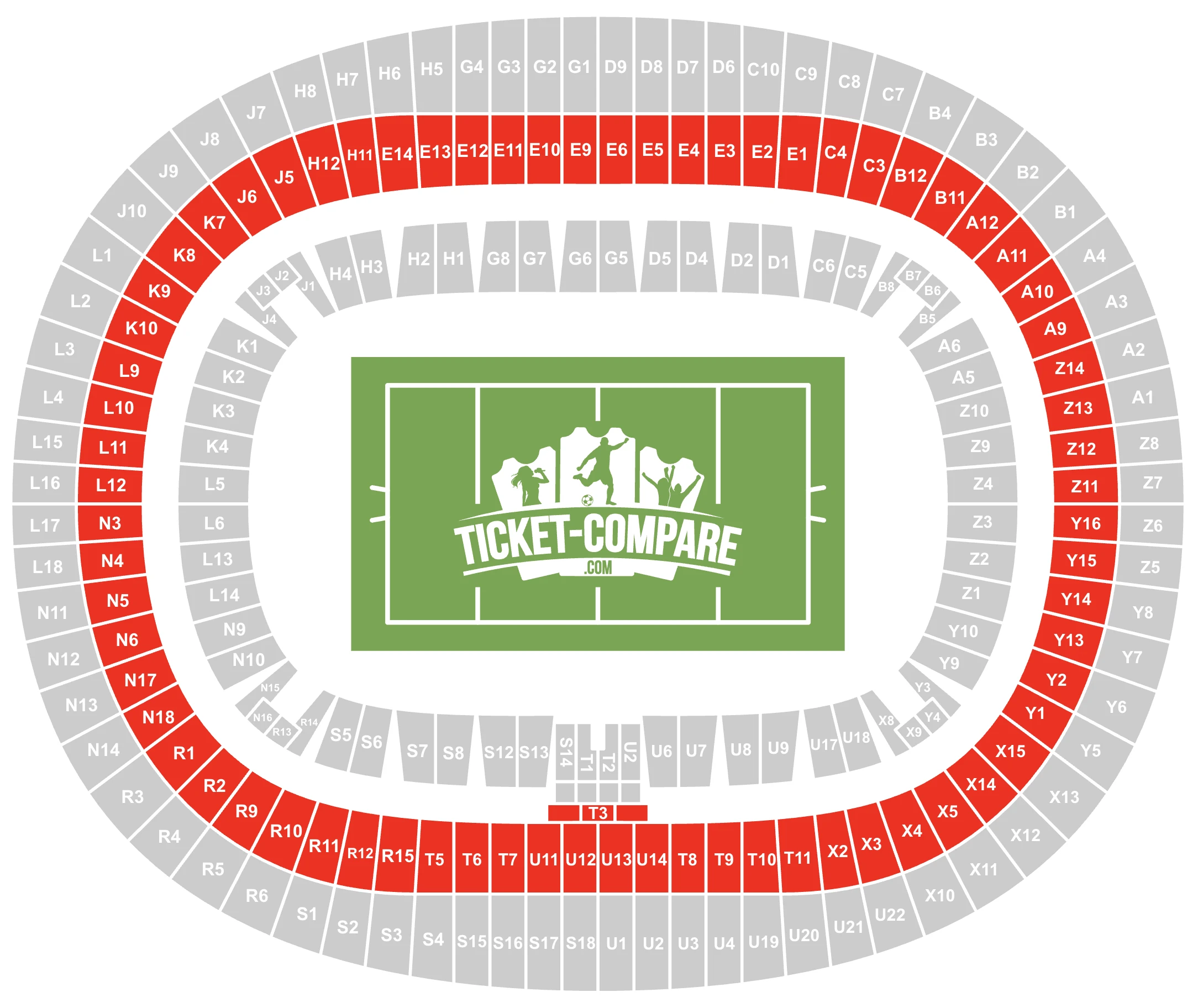 Screenshot of Stade de France Seating plan with the Middle Tier highlighted