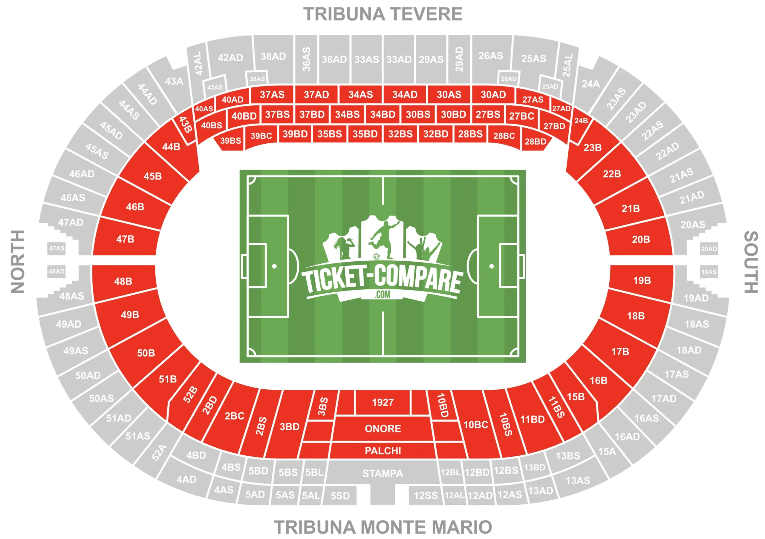 Screenshot of Stadio Olimpico Seating plan with ther lower tier highlighted